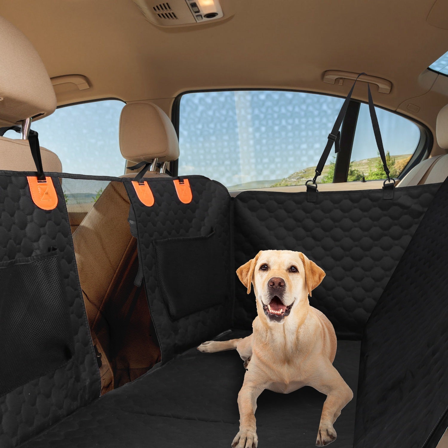 🔥 Premium Waterproof Dog Car Seat Cover – Mesh Window, Storage Pockets & Universal Fit