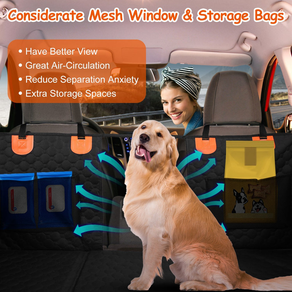 🔥 Premium Waterproof Dog Car Seat Cover – Mesh Window, Storage Pockets & Universal Fit