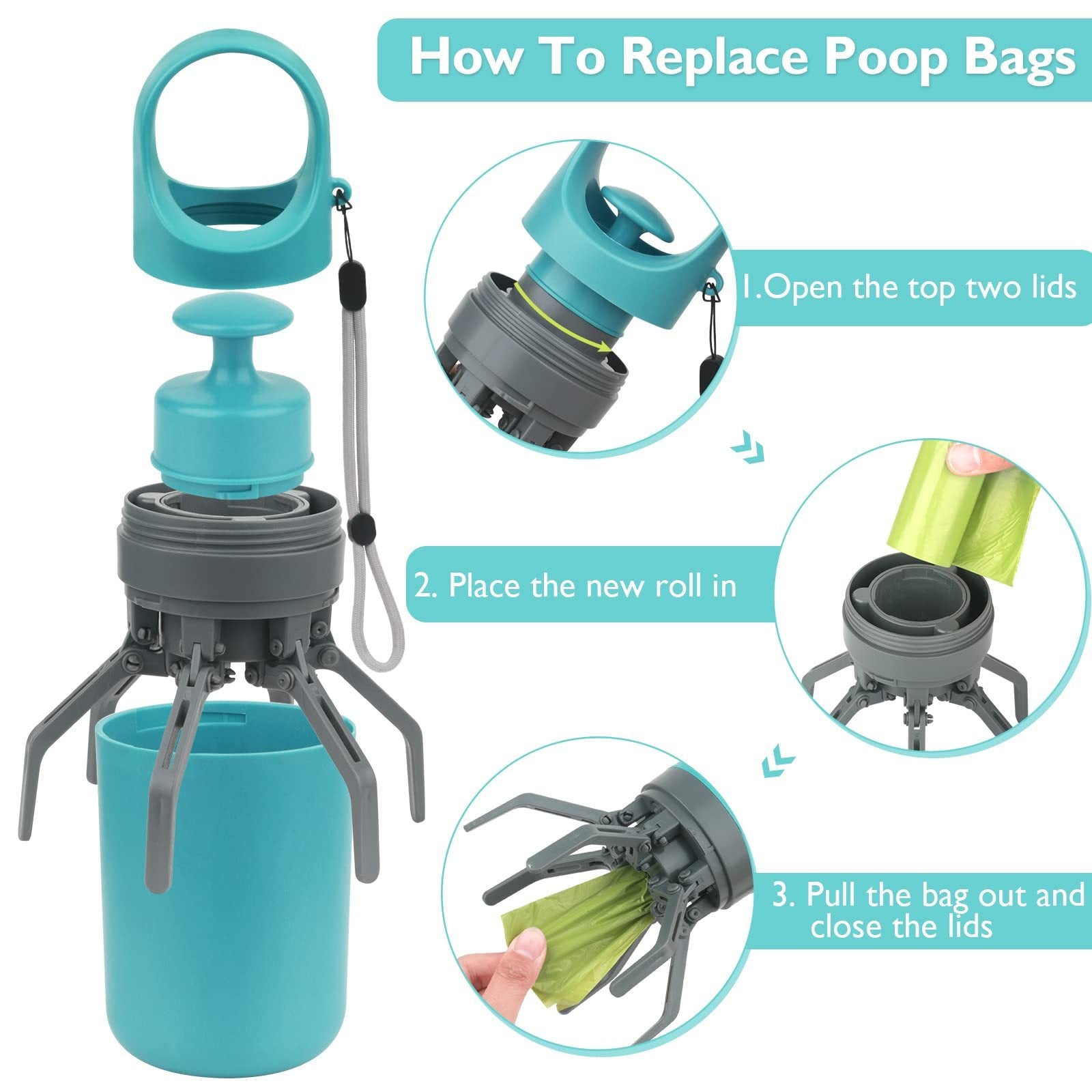 Ultimate Portable Dog Poop Scooper – Hygienic, Hands-Free Waste Picker with Bag Dispenser, Leash & Waist Attachment"
