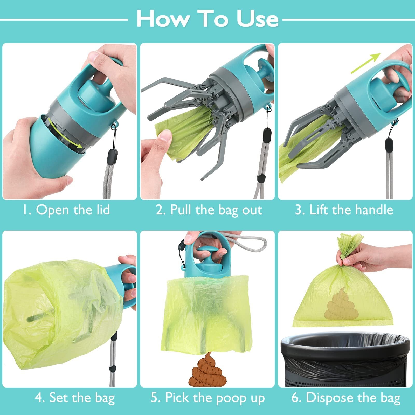 Ultimate Portable Dog Poop Scooper – Hygienic, Hands-Free Waste Picker with Bag Dispenser, Leash & Waist Attachment"