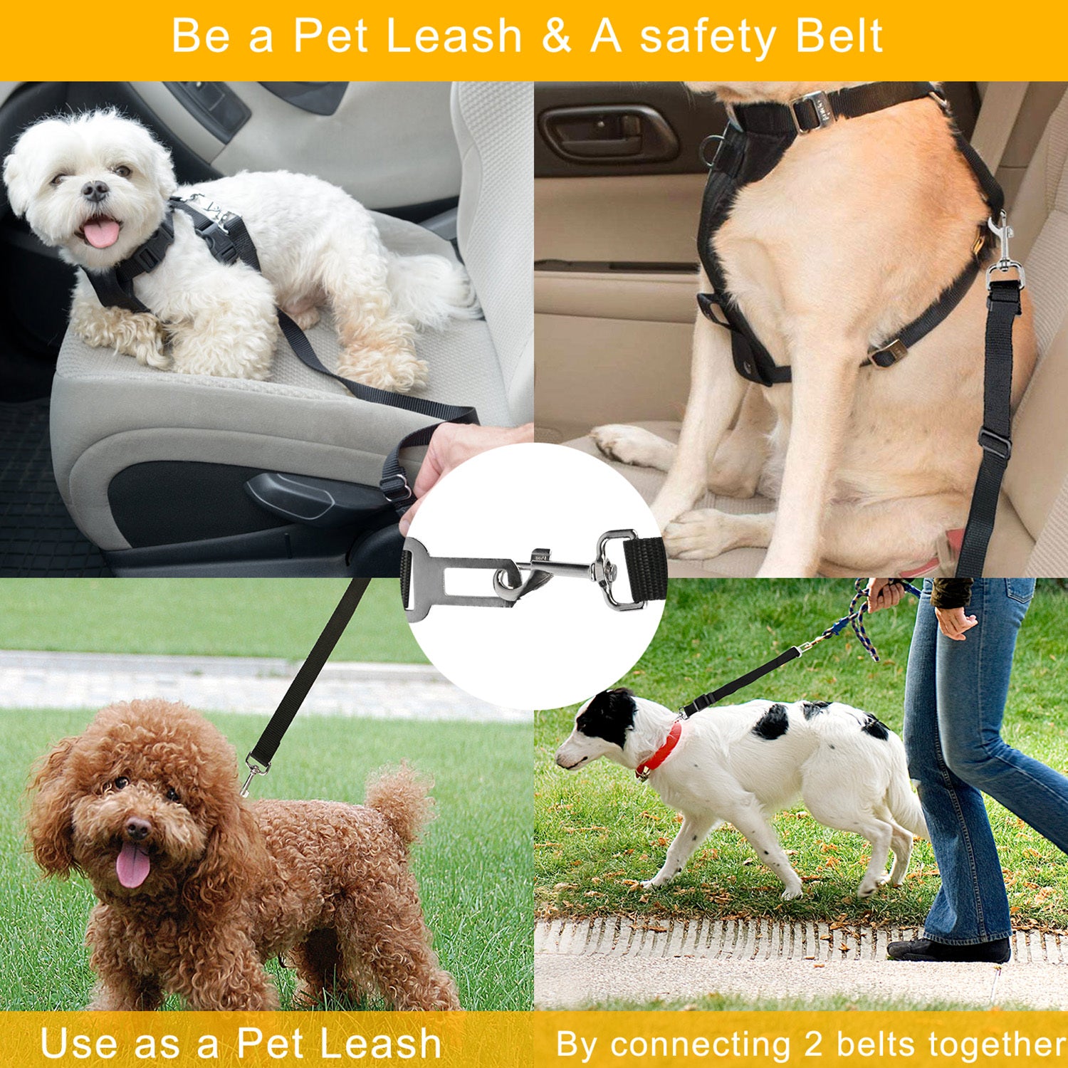 2PCS Adjustable Pet Seat Belt Harness – Dog & Cat Safety Leash for Car Travel