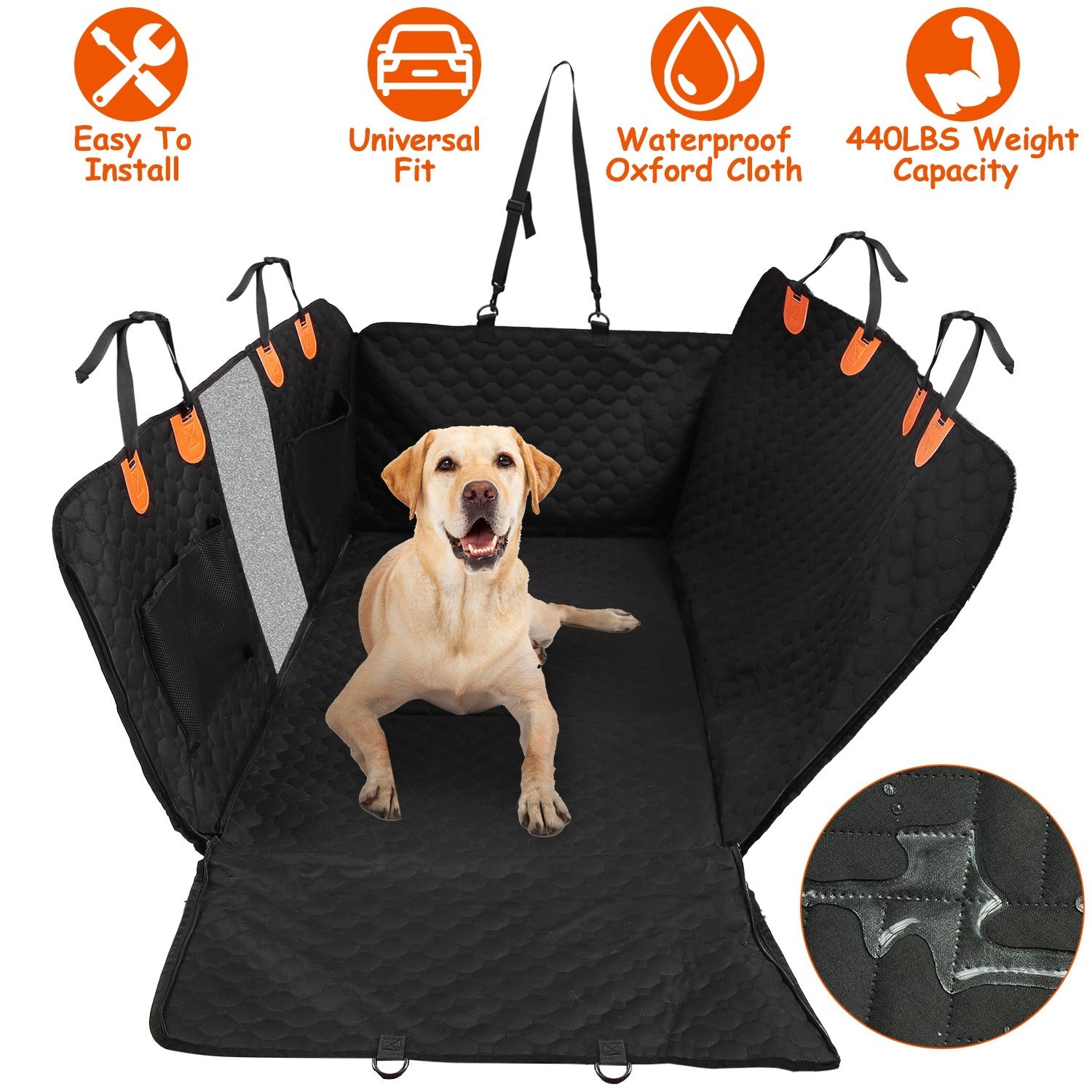 🔥 Premium Waterproof Dog Car Seat Cover – Mesh Window, Storage Pockets & Universal Fit