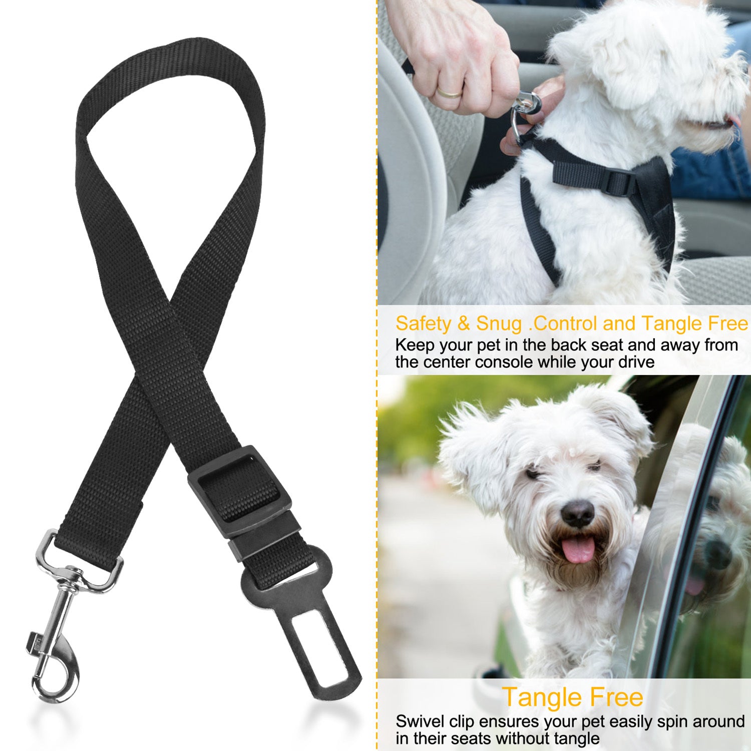 2PCS Adjustable Pet Seat Belt Harness – Dog & Cat Safety Leash for Car Travel
